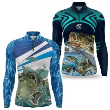 Imagem de Kit 2 Camisa pesca Manga longa protecao solar uv 50 Camiseta de pescar