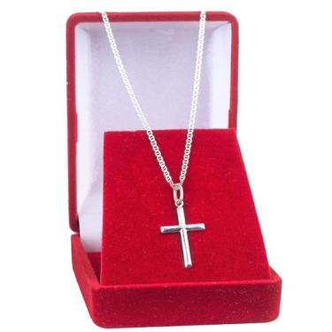 Imagem de Corrente De Prata Masculina 925 Cordão Piastrine 70cm Pingente Crucifi