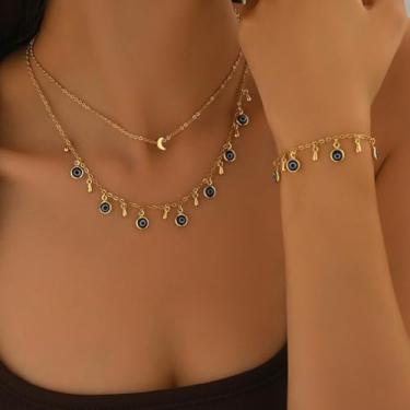Imagem de Conjunto de joias de pulseira de olho turco dourado para mulheres, presentes de Natal modernos perfeitos