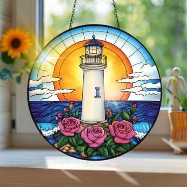 Imagem de Apanhador solar de acrílico colorido, estilo vitral impresso com reflexos de arco-íris, arte de parede para decoração de janela suspensa, ornamentos de Natal para uso interno e externo 19,8 x 19,8 cm