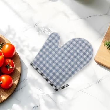 Imagem de Generic 1 luva de forno curta para forno preto xadrez lavagem à mão apenas pano de algodão de silicone preto 23 x 18,5 cm