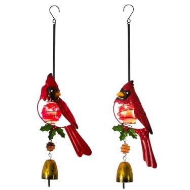 Imagem de Pacote com 2 lâmpadas solares cardinais, estatueta de pássaro vermelho Cardinals com molas saltitantes para decoração de Natal ao ar livre, jardim, quintal, varanda