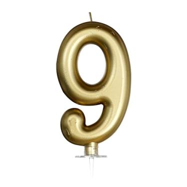 Imagem de Vela dourada de aniversário número 9, decorações de aniversário douradas, velas para topo de bolo, decoração de festa, comemorações de aniversário e formatura