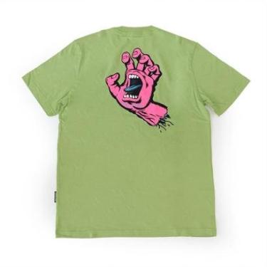 Imagem de Camiseta Santa Cruz Screaming Hand SS - Verde Claro/Rosa-Masculino