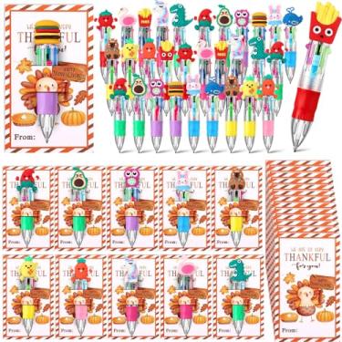 Imagem de Kosiz 30 conjuntos de canetas esferográficas de outono a granel para presente de Ação de Graças, 4 cores em 1, com cartões de Ação de Graças, para colheita de outono, sala de aula, escola dominical