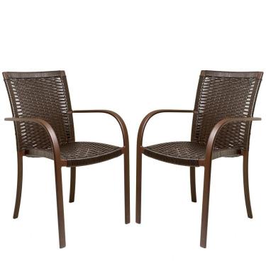 Imagem de 2 Cadeiras Ascoli Tabaco Alumínio Pintura Eletrostática Marrom área Interna E Externa,