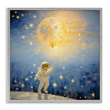 Imagem de Stupell Industries Arte giclée emoldurada cinza astronauta com balão cósmico sonhador, design de Angie Hawke, 12 x 12