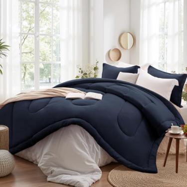 Imagem de SunStyle Home Conjunto de edredom King Size – 3 peças de edredom reversível, tamanho king, leve com 1 edredom alternativo e 2 fronhas para todas as estações, azul marinho