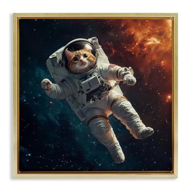 Imagem de Stupell Industries Arte de parede em tela flutuante com moldura preta de astronauta gato interestelar, design de Jim Baldwin, 45 x 45 cm