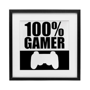 Imagem de Stupell Industries Impressão emoldurada 100% Gamer preto e branco preto sob vidro, design por Kim Allen, 13 x 13