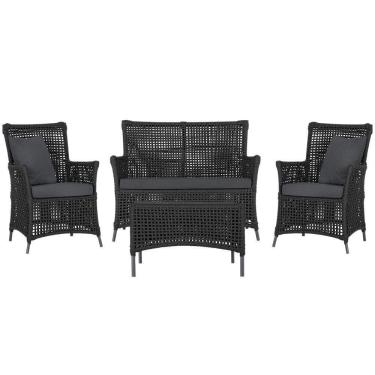 Imagem de Jogo Sofá 2 Poltronas E Mesa Igapó Preta E11 Trama Original Preto