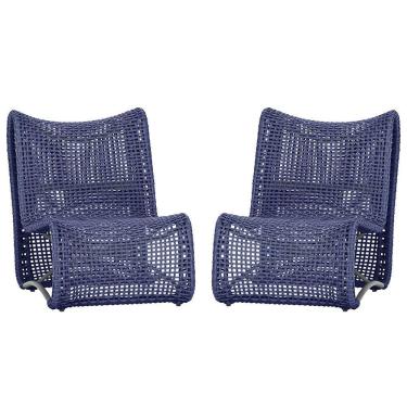 Imagem de 2 Cadeiras Poltronas Texas Corda Náutica Varanda Jardim Azul