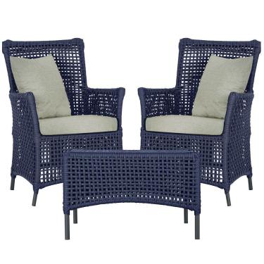 Imagem de 2 Poltronas 1 Mesa Igapó Em Alumínio Preta Corda Náutica E3 Azul