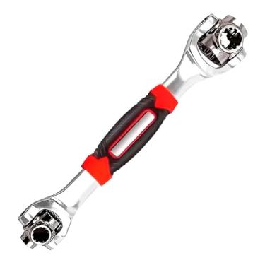 Imagem de Chave Multifuncional 8 em 1, Aço Inox com Cabo Emborrachado, Soquetes de 8-19mm, Rotação 360°, Vermelho e Preto