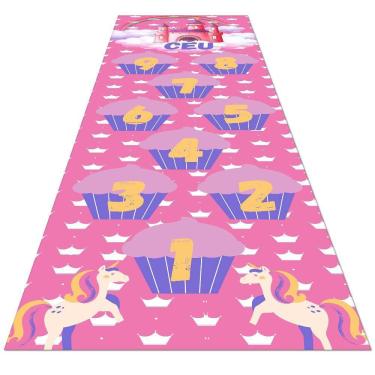 Imagem de Tapete Amarelinha Infantil Ilustrado Criança Lona Titulos Amarelinha Cupcake