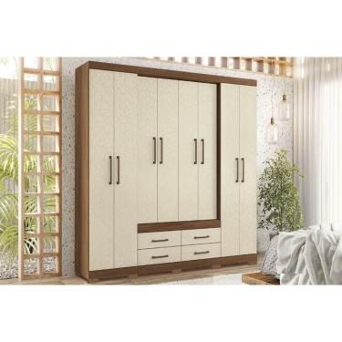 Imagem de Guarda Roupa Casal 8 Portas e 4 Gavetas c/ Pés Nápoles jatoba/Areia - Santos Andirá