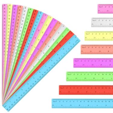 Imagem de Pacote com 16 réguas transparentes de cores sortidas 30,5 cm, réguas de plástico para sala de aula, réguas métricas transparentes para crianças com centímetros e centímetros para escola, casa