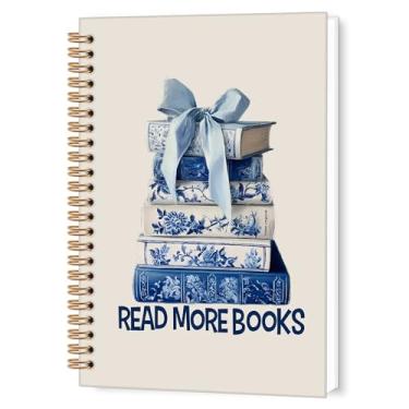 Imagem de TWRVI Caderno de leitura espiral, Coquette, leia mais livros, caderno pautado para faculdade, material de escritório escolar, cadernos de diário de livros chinoiserie azul, presentes para leitores, 15
