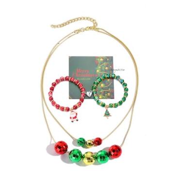 Imagem de Agemoss Conjunto de joias festival/férias, esmalte vermelho e verde, pingente de colar, brincos, pulseira, anel, ouro, prata, Adjustable, Metal, Sem Pedra Preciosa