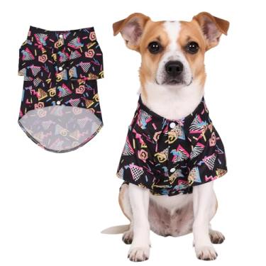 Imagem de Camisas havaianas de fantasia de cachorro dos anos 80 - Halloween dos anos 90 retrô discoteca respirável para cães pequenos e médios (preto, médio)