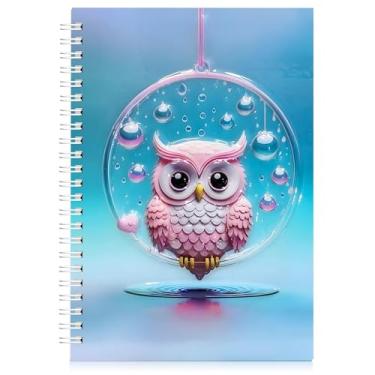 Imagem de omatek smart technologies Caderno espiral com capa brilhante 3D A5 – Caderno de capa dura fofo com 80 folhas – Caderno escolar para crianças, meninas e meninos – pequena coruja