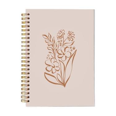 Imagem de Cadernos espirais florais minimalistas, capa dura – Caderno espiral A5 com flores bonitas para escrever diariamente, anotações, orações da Bíblia, diários florais, presentes para escritório, escola