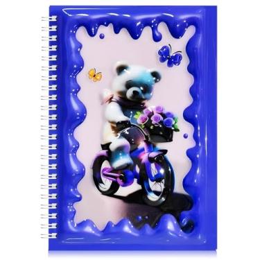 Imagem de omatek smart technologies Caderno espiral com capa brilhante 3D A5 – Caderno de capa dura fofo com 80 folhas – Caderno escolar para crianças, meninas e meninos – Teddy's Ride