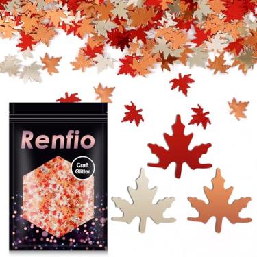 Imagem de Renfio Maple Leaf Confetti Glitter Folhas Brilhantes Lantejoulas Brilhantes Resina Lantejoulas Grossas Brilhantes para DIY Arte de Molde Decoração de Férias 50 g - Vermelho Amarelo