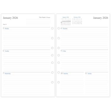 Imagem de newestor Refil de agenda semanal 2026 para mini fichário, semana em duas páginas, 14 x 21,6 cm, 7 furos