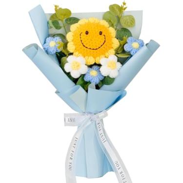 Imagem de XIAOMAIDAM Buquê de girassóis artificiais, flores artificiais de rosas tecidas à mão, adequado para decoração de mesa de família, para namorada, mãe, presente de aniversário e casamento (girassol azul