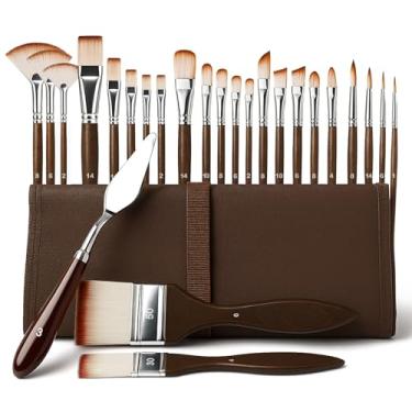 Imagem de Conjunto de 25 pincéis de tinta acrílica profissional, série de artistas com espátula de tinta e rolo de pano para pintura acrílica, óleo, aquarela, pintura facial guache, gama completa de tamanhos