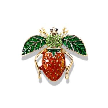 Imagem de RLHRNDE Broche vintage cristal fruta inseto para mulheres homens outono pinha morango limão broches esmaltados banhado a ouro festa de casamento baile de ação de graças joias presente, Medium, Metal