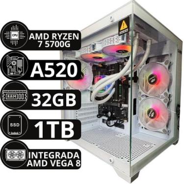 Imagem de Pc Gamer AMD Ryzen 7 5700g A520 32gb Ddr4 Ssd 1tb Aquario Branco - Opt