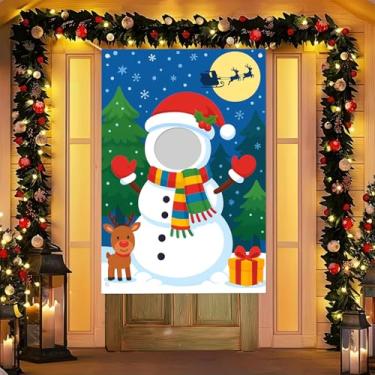 Imagem de HOMETITUTE Capa para porta com foto de Feliz Natal, 99 x 139 cm, decoração de festa para varanda frontal, pão de gengibre, casal, boneco de neve, árvore de Natal para sinalização de fundo, decoração