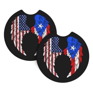 Imagem de Porta-copos de carro com bandeira da América com asas de anjo, porta-copos universais, à prova de derramamento, antiderrapante, para todos os veículos, à prova d'água, acessórios para porta-bebidas