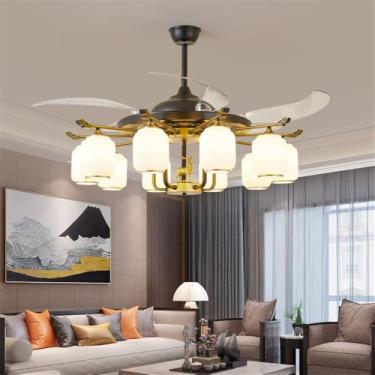 Imagem de Ventilador de teto moderno e discreto com LED, luxuoso para sala de estar, restaurante, quarto, escritório, casa de campo ou hotel, com controle remoto (10 lâmpadas, 1 unidade).