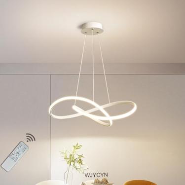 Imagem de Luminária de mesa de jantar regulável com 3 anéis de LED branca, design moderno para sala de jantar e sala de estar, Ø80cm 88W, com controle remoto, lustre para mesa de jantar com altura aju