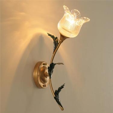 Imagem de Luminária de parede estilo pastoral americano, estilo francês criativo, para sala de estar, quarto, corredor, casa de campo, com LED e formato de flor (CB 1 lâmpada à direita)
