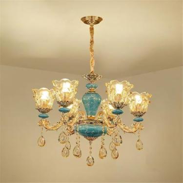 Imagem de Lustre de cristal de luxo europeu com LED, estilo americano, para sala de estar, restaurante, quarto, casa de campo, hotel, loja de roupas, salão de beleza, café (G 6 lâmpadas)