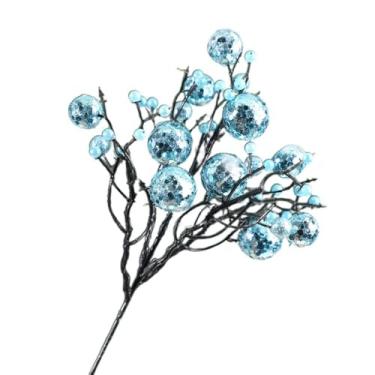 Imagem de Guirlanda de árvore de Natal reutilizável de frutas artificiais 29 cm, enfeite de Natal, flores falsas, Natal realista (azul celeste)