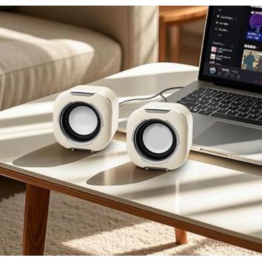 Imagem de Alto-falante de computador de 7,6 cm para desktop ou laptop, alimentado por USB C/USB, som cristalino, graves ricos, volume alto, controle direto, plug-n-play, branco