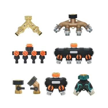 Imagem de Divisor de mangueira de jardim de latão de 4 vias, distribuidor de conector de irrigação tipo Y para torneira e torneira externa (Rojo)