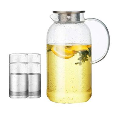 Imagem de YWangQiang Jugs Conjunto de jarros de água fria jarro de vidro resistente ao calor jarro multiuso com tampa filtro de jarro de grande capacidade jarra de chá jarra de suco 1800 ml 2500 ml (cor