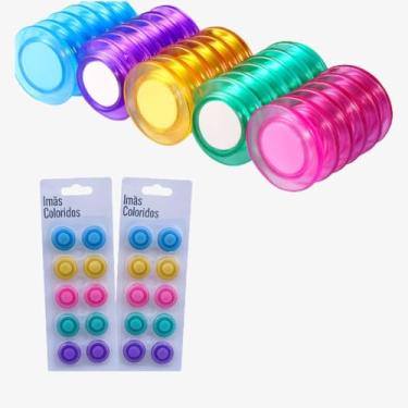 Imagem de Kit 20 Imãs Coloridos Redondos Magnéticos Para Geladeira e Mural