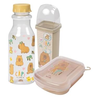 Imagem de Kit Infantil 3 Peças Garrafinha De Água Infantil + Sanduicheira E Estojo Dental Case Personagens