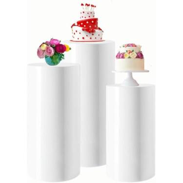 Imagem de Wzglod Suporte de exibição de pedestal de cilindro redondo de metal para decoração de festa de casamento Rodapés brancos de pilar