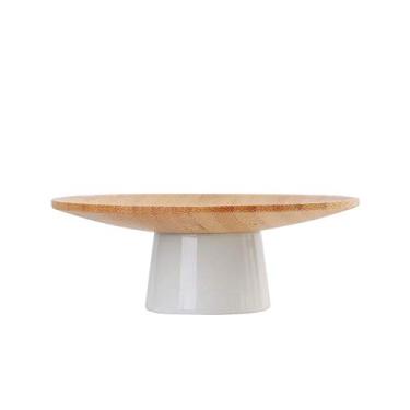 Imagem de Tigela de frutas de madeira de bambu, pratos de madeira, pratos de sobremesa, lanches, prato de cerâmica, bandejas de qualidade, mesa de café, pires de chá, suporte para bolo (tamanho: 13 cm + 16 cm