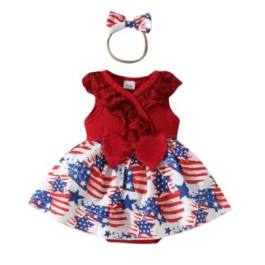 Imagem de Macacão de bebê de 4 de julho, sem mangas, macacão My 1st 4th of July com a bandeira dos EUA, Bandeira da América vermelha, 0-3 months