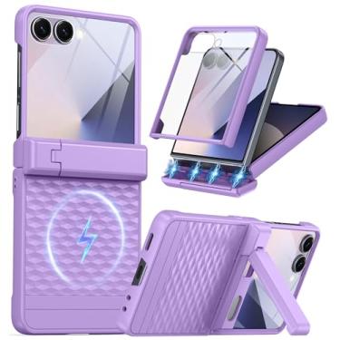 Imagem de Capa magnética para Samsung Galaxy Z Flip 7 [proteção de dobradiça e suporte] [compatível com MagSafe] [protetor de tela embutido] Capa de celular de proteção militar de corpo inteiro para Samsung Z