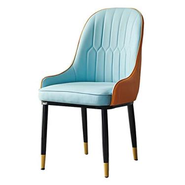 Imagem de Cadeiras modernas de cozinha para sala de jantar modernas e simples cadeiras de jantar de couro PU cadeiras de jantar macias forjadas cadeira de mesa para sala de estar quarto cozinha (cor: azul)